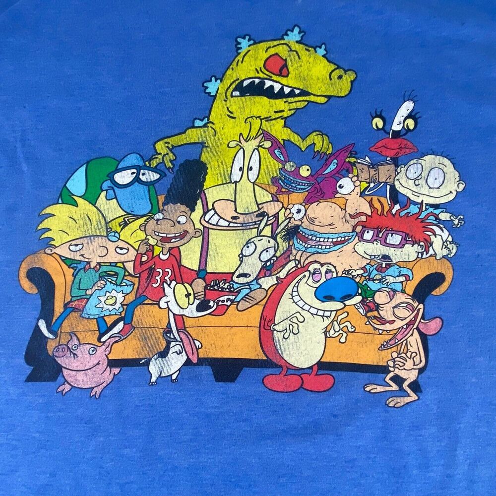 Nickelodeon Mens t-shirt XL X-large short sleeve blue Rugrats Ren Skimpy 90s